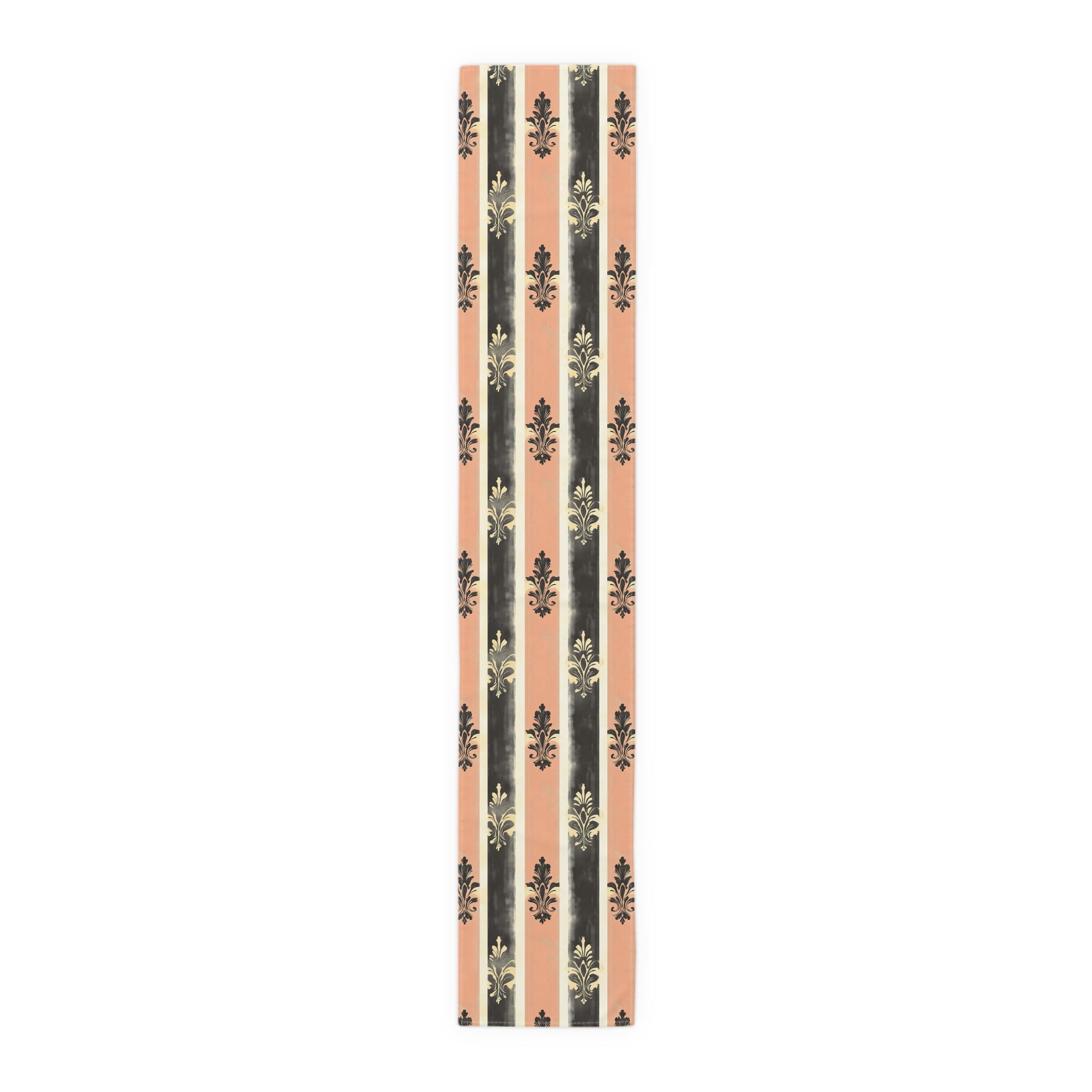 Elegant Patriotic Farmhouse Table Runner: Red, White & Navy Stripes with Gold Damask Floral Motifs