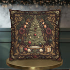 William Morris Christmas Tree Pillow Cover: Burgundy Holiday Tapestry Look