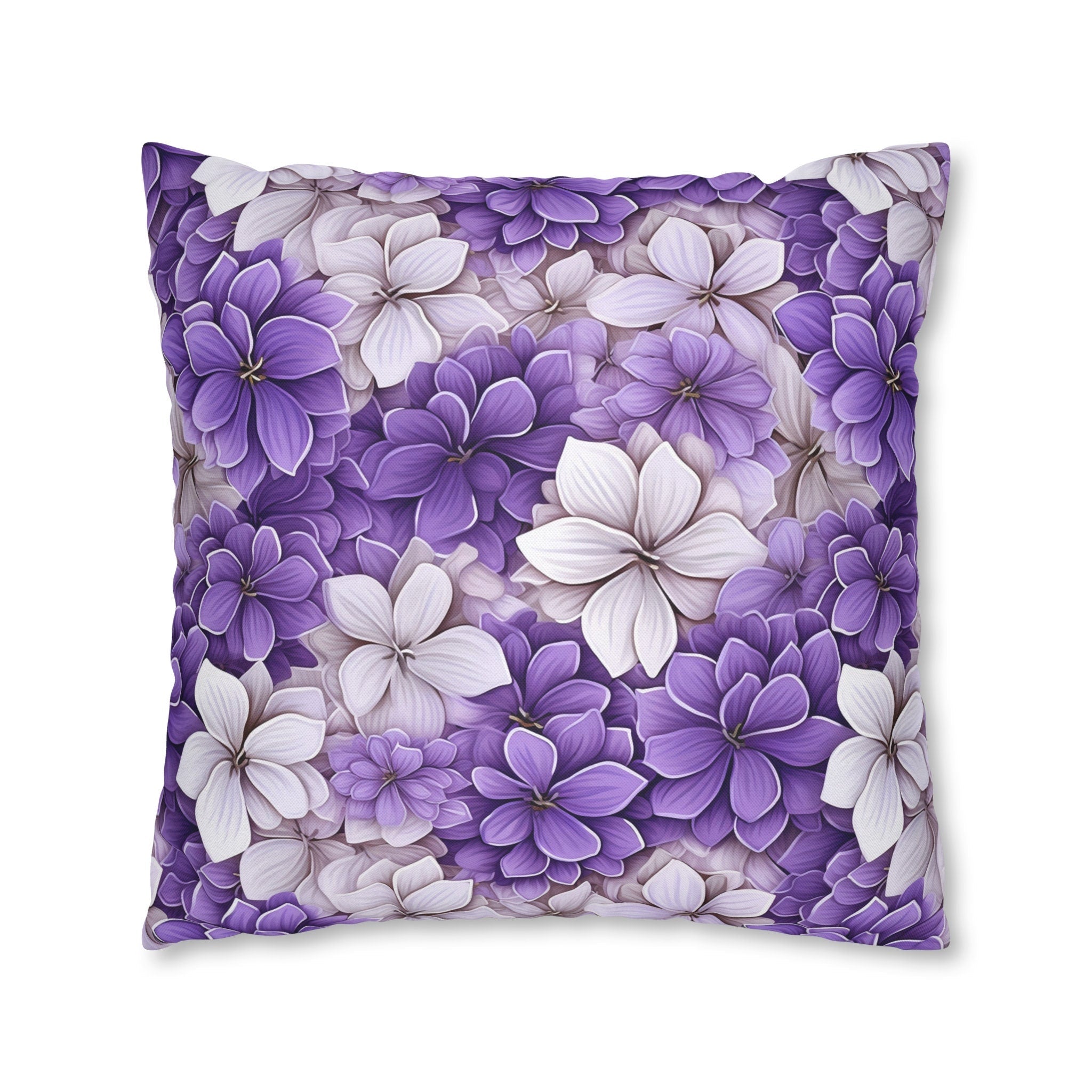 Elegant Purple & White Hydrangea Throw Pillow Cover - Floral Home Decor Accent