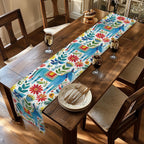 Otomi Table Runner: Blue Donkey Mexican Style Folk Art Floral Decor