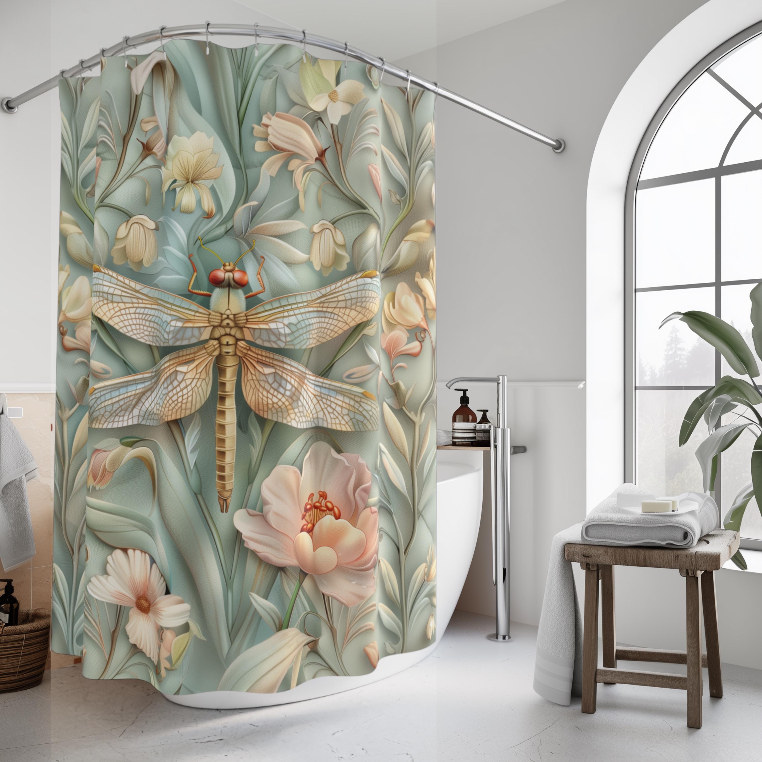 William Morris Dragonfly Shower Curtain: Elegant Floral Nature Design