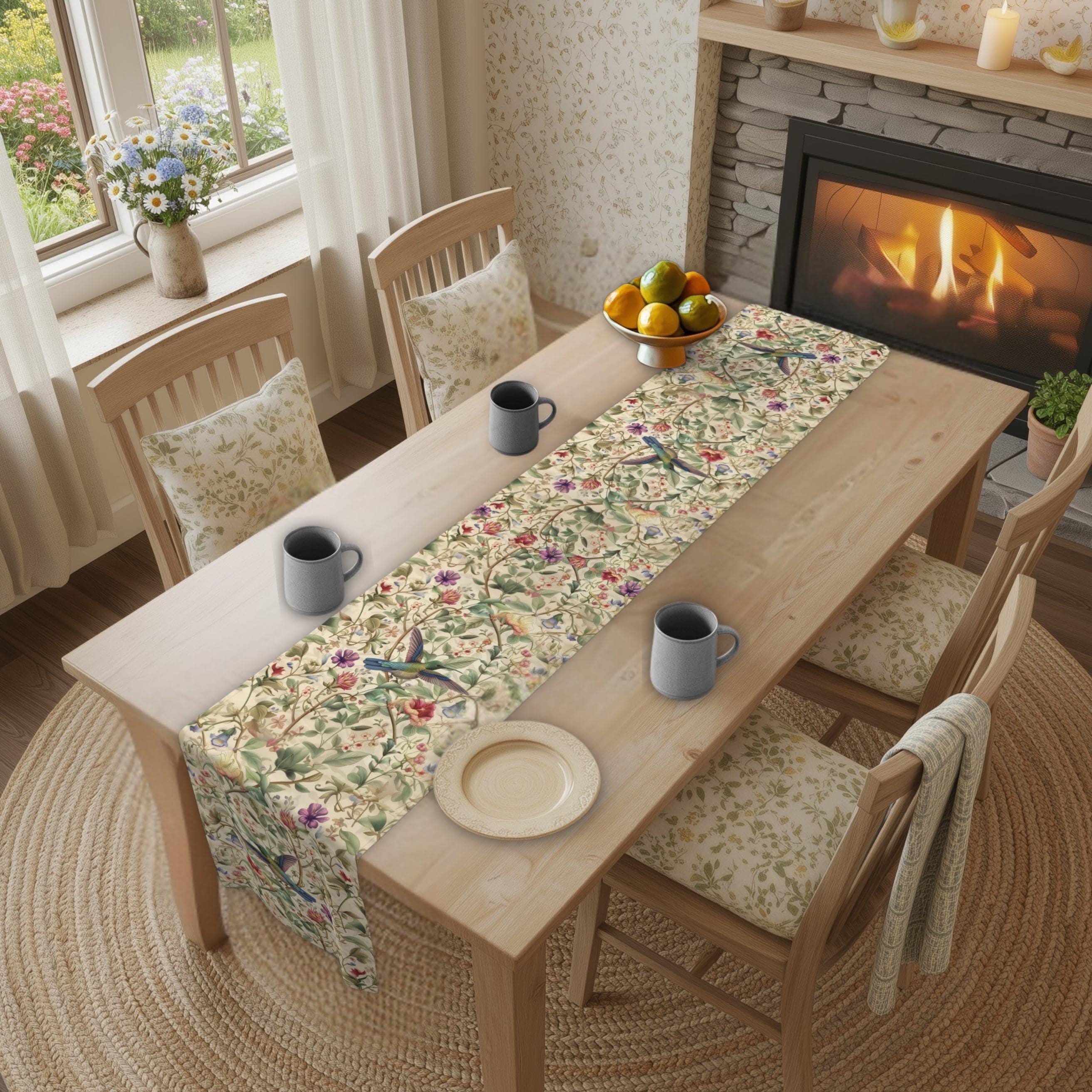 William Morris Table Runner: Vintage Style Floral Hummingbird Decor
