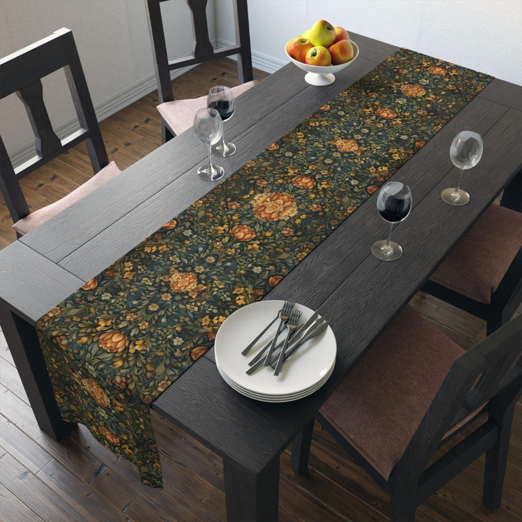 William Morris Botanical Table Runner: Golden Ochre Floral Tapestry