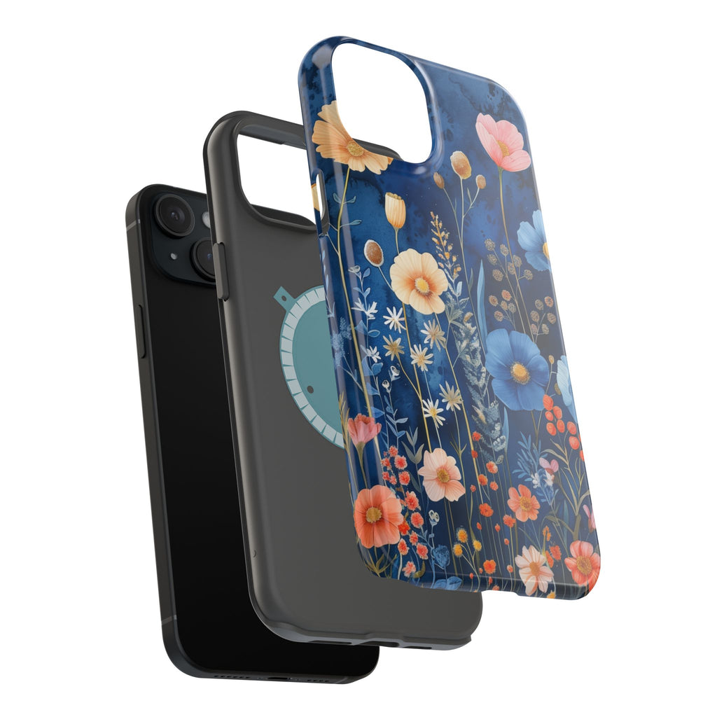 Blue Wildflower MagSafe iPhone Case: Dreamy Floral Design 14 15 16 Pro Plus Max