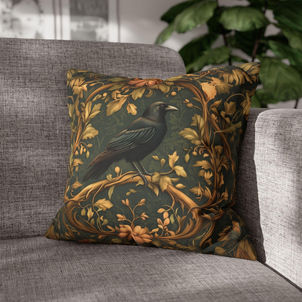 Autumn Crow Pillow Cover: Moody Botanical Fall & Halloween Decor