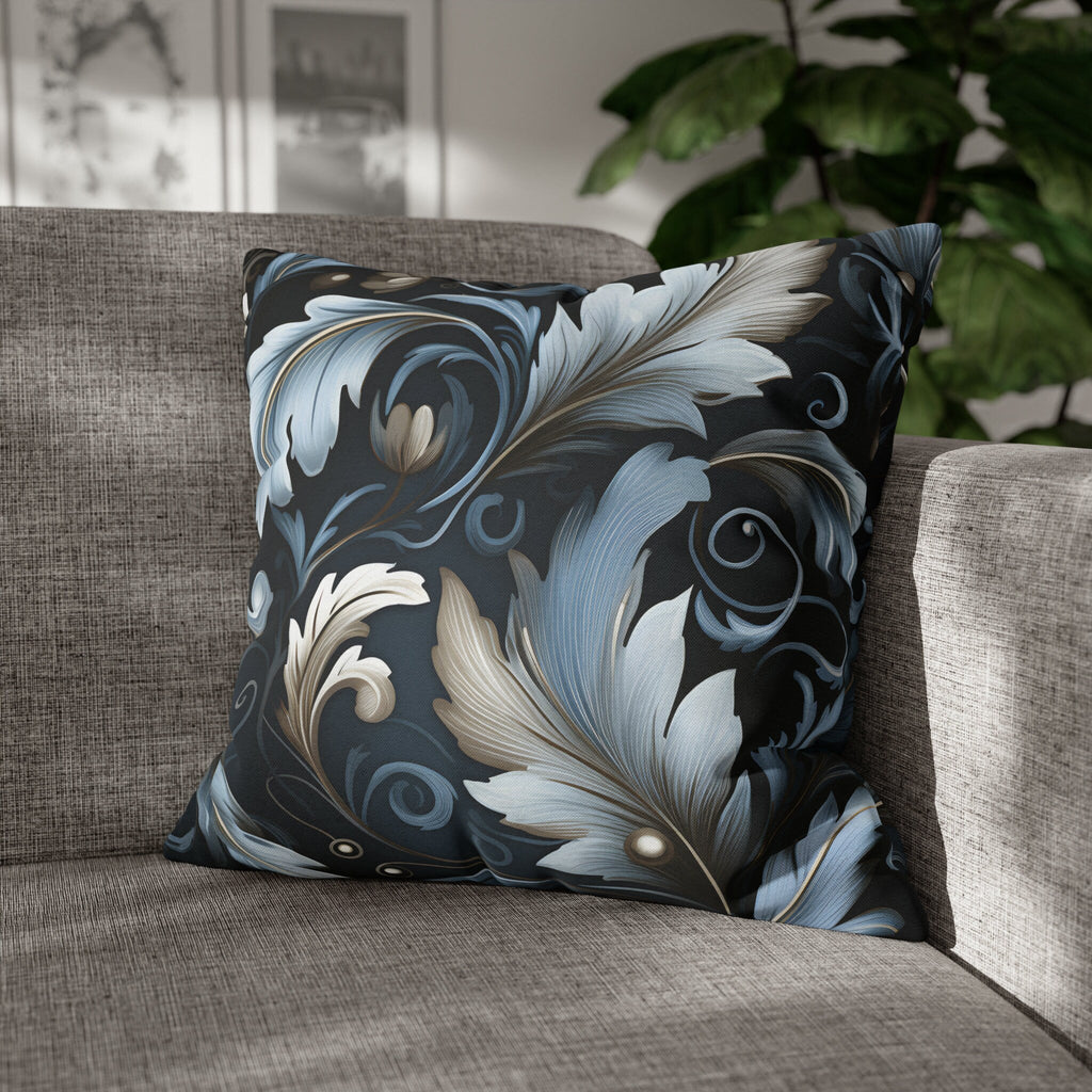 Blue Autumn Leaves Pillow Cover, Floral Pillowcase