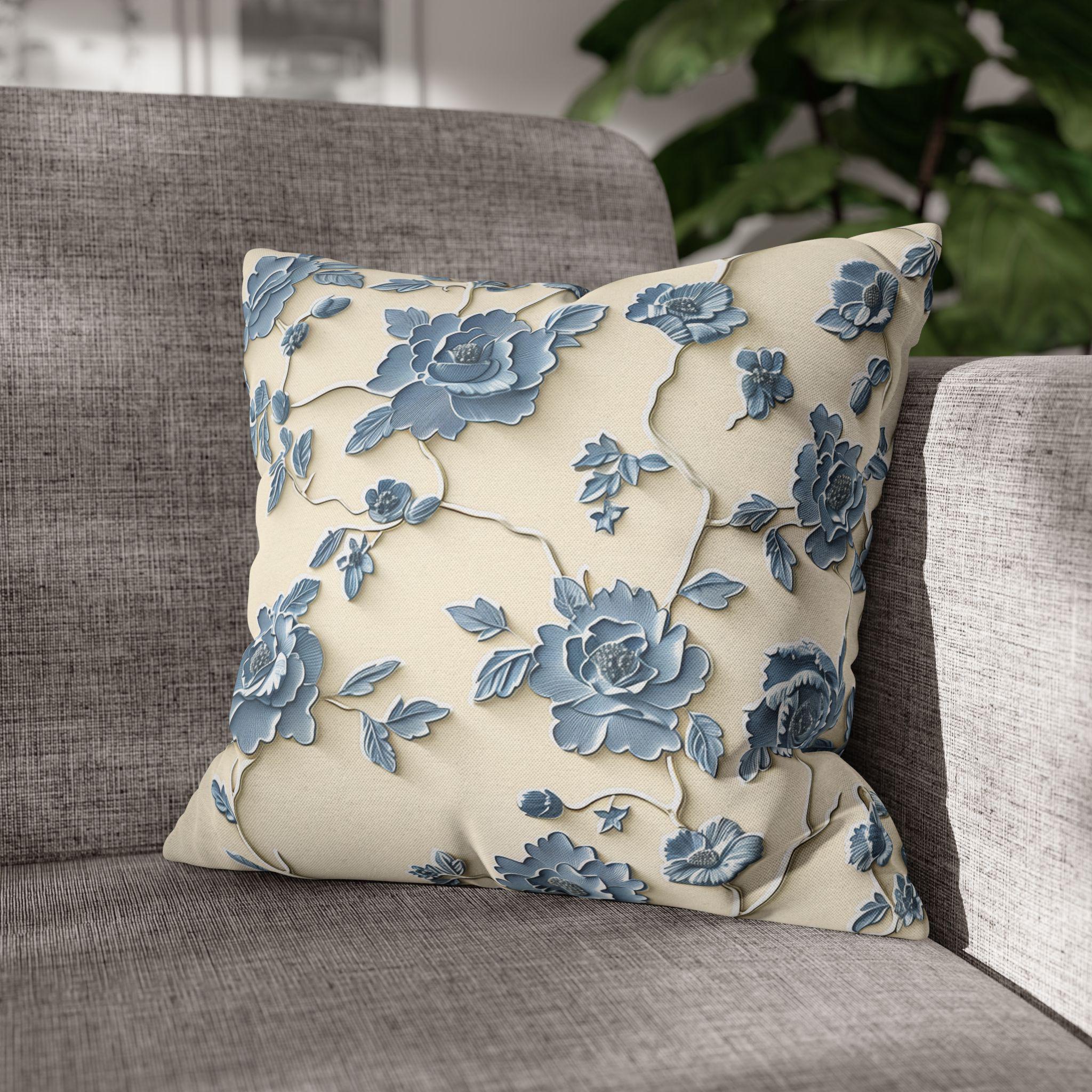 Chinoiserie Pillow Cover: Blue Peony Floral Design