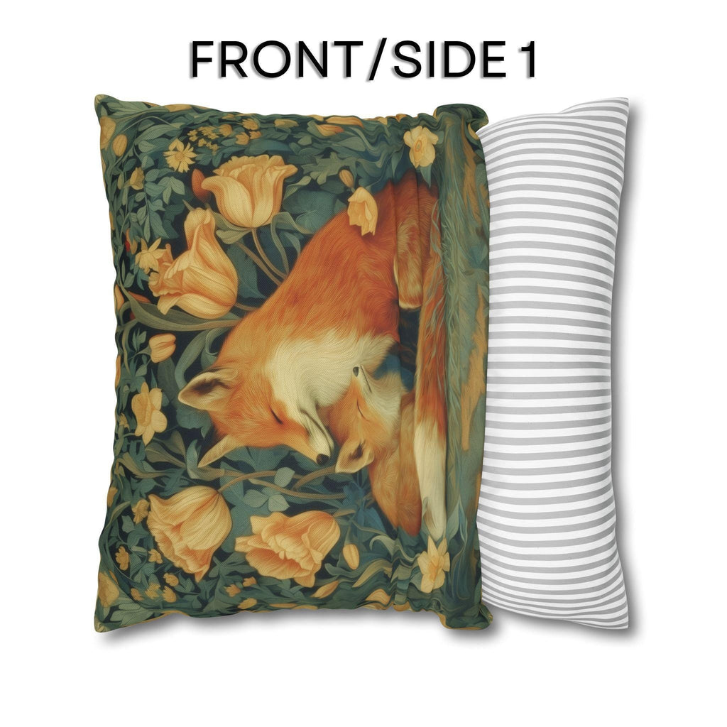Mother's Bond Fox Pillow Cover: William Morris Inspired Woodland Botanical