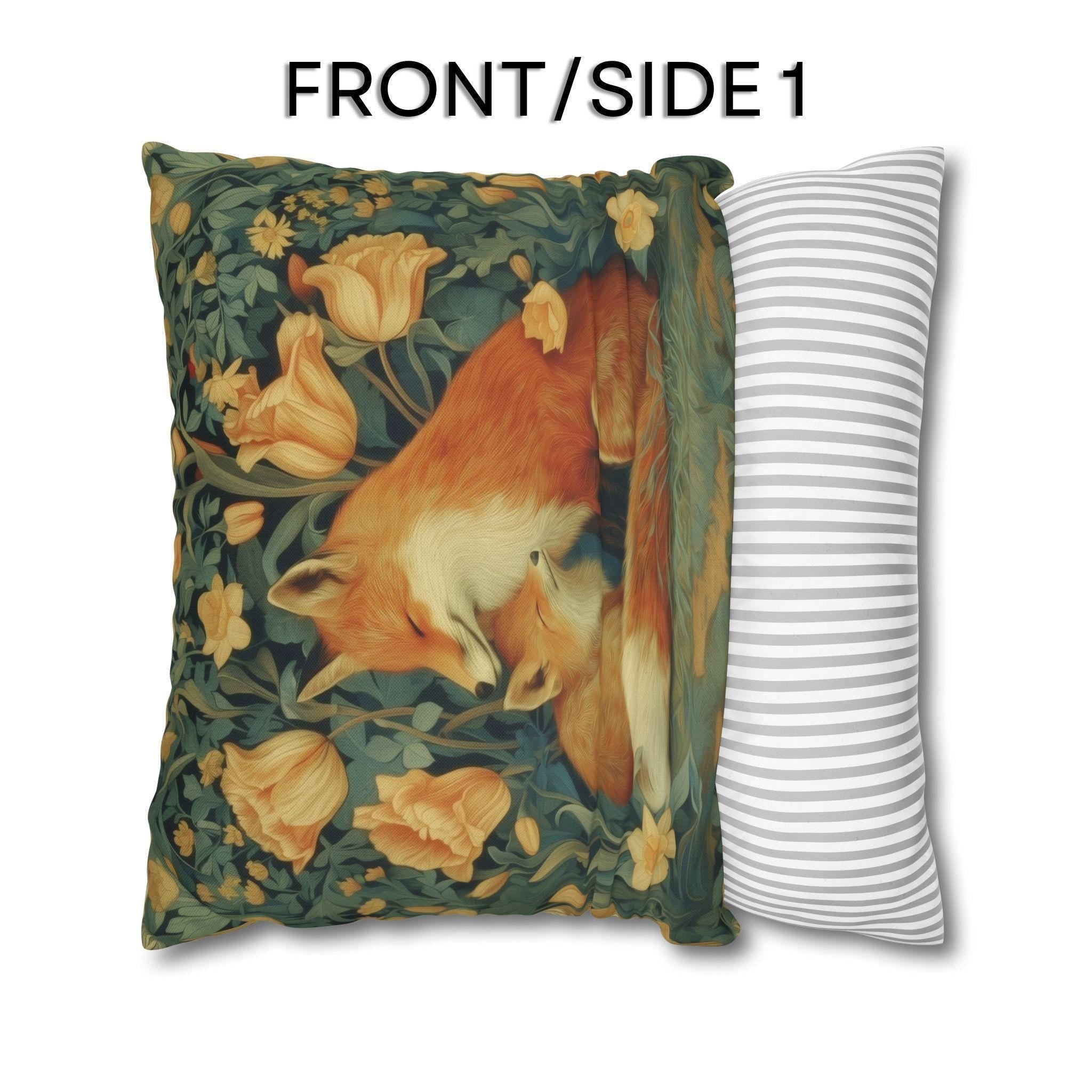 Mother's Bond Fox Pillow Cover: William Morris Inspired Woodland Botanical