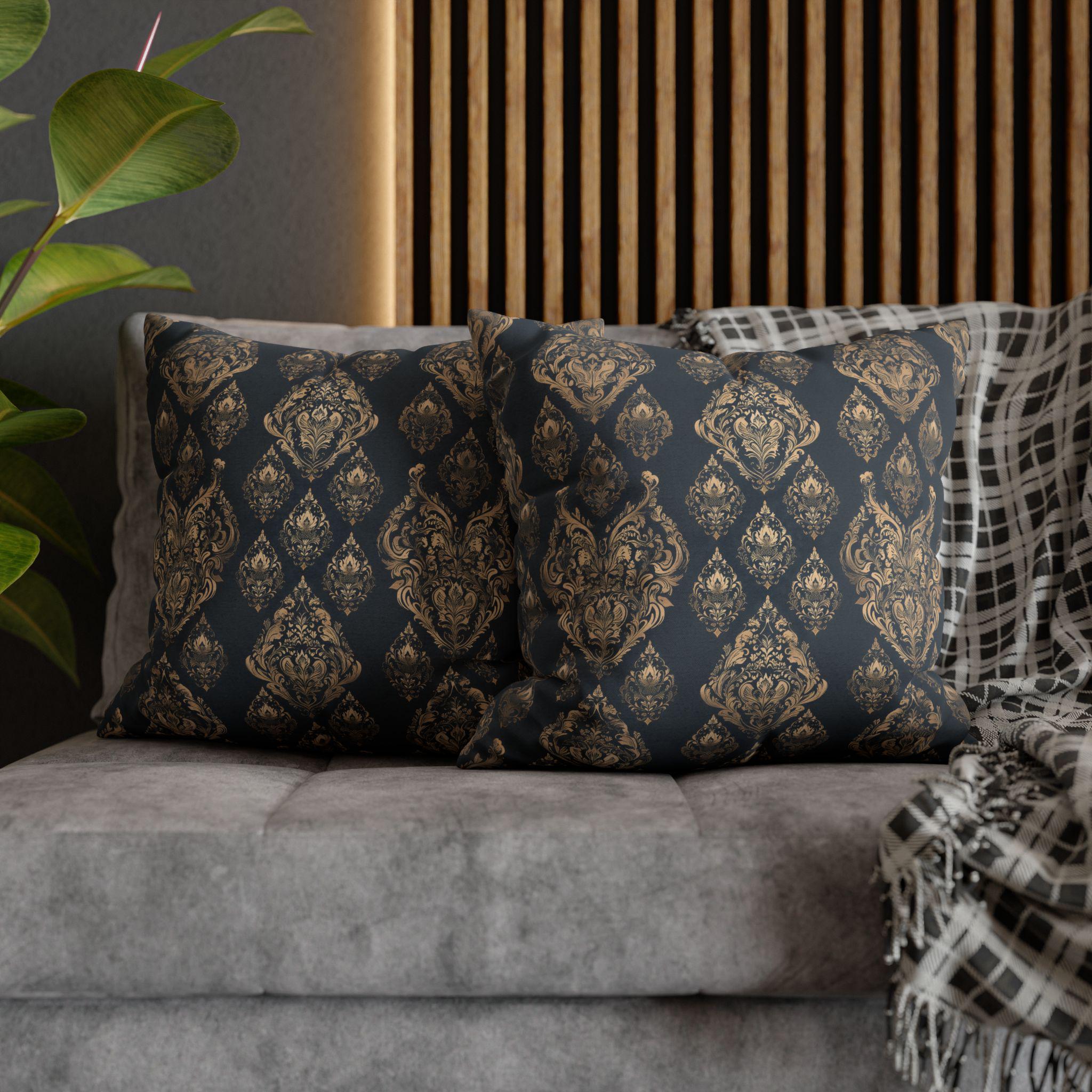 Elegant Baroque Damask Pillow Cover: Charcoal Gray & Gold Vintage Accent for Luxurious Home Decor
