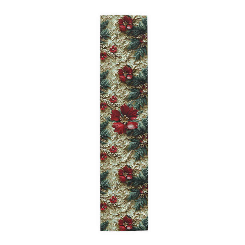 Elegant Poinsettia Table Runner: Festive Christmas Decor for Holiday Dining and Winter Entertaining