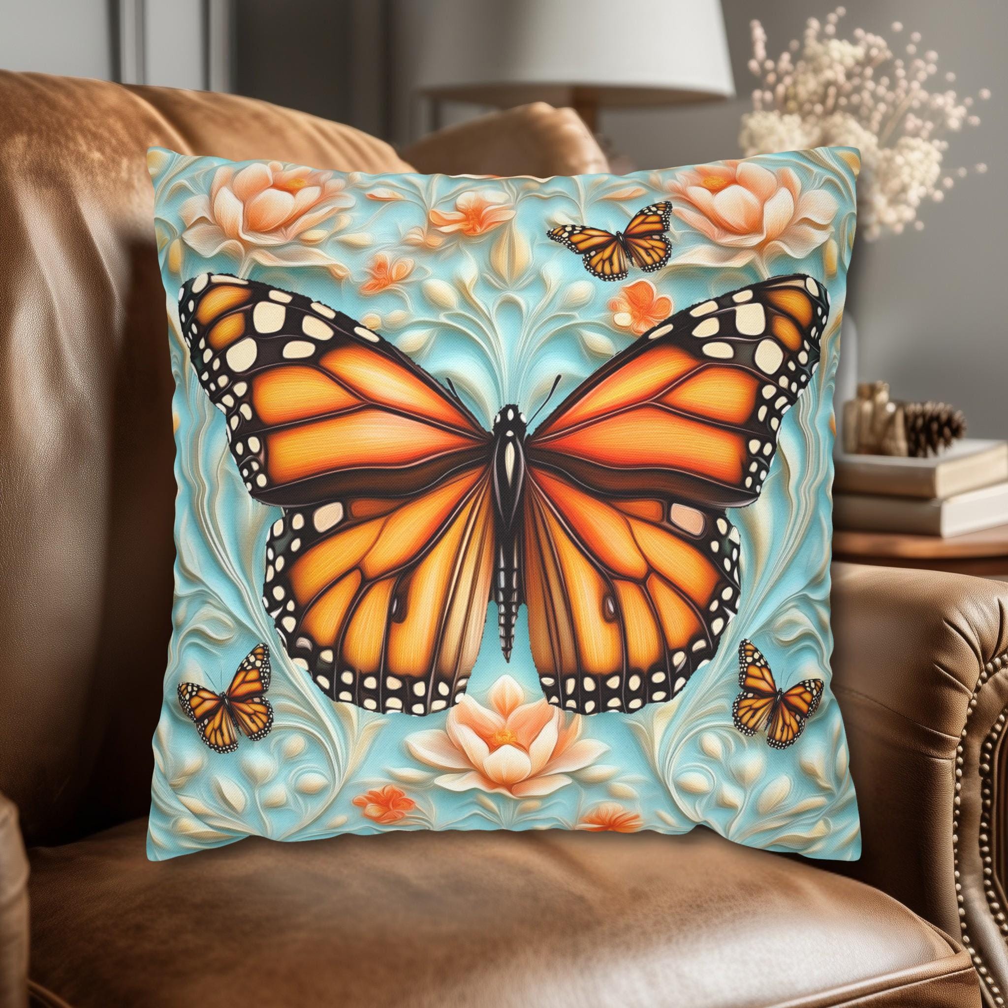 William Morris Decorative Throw Pillow Cover: Vintage Style Monarch Butterfly Botanical