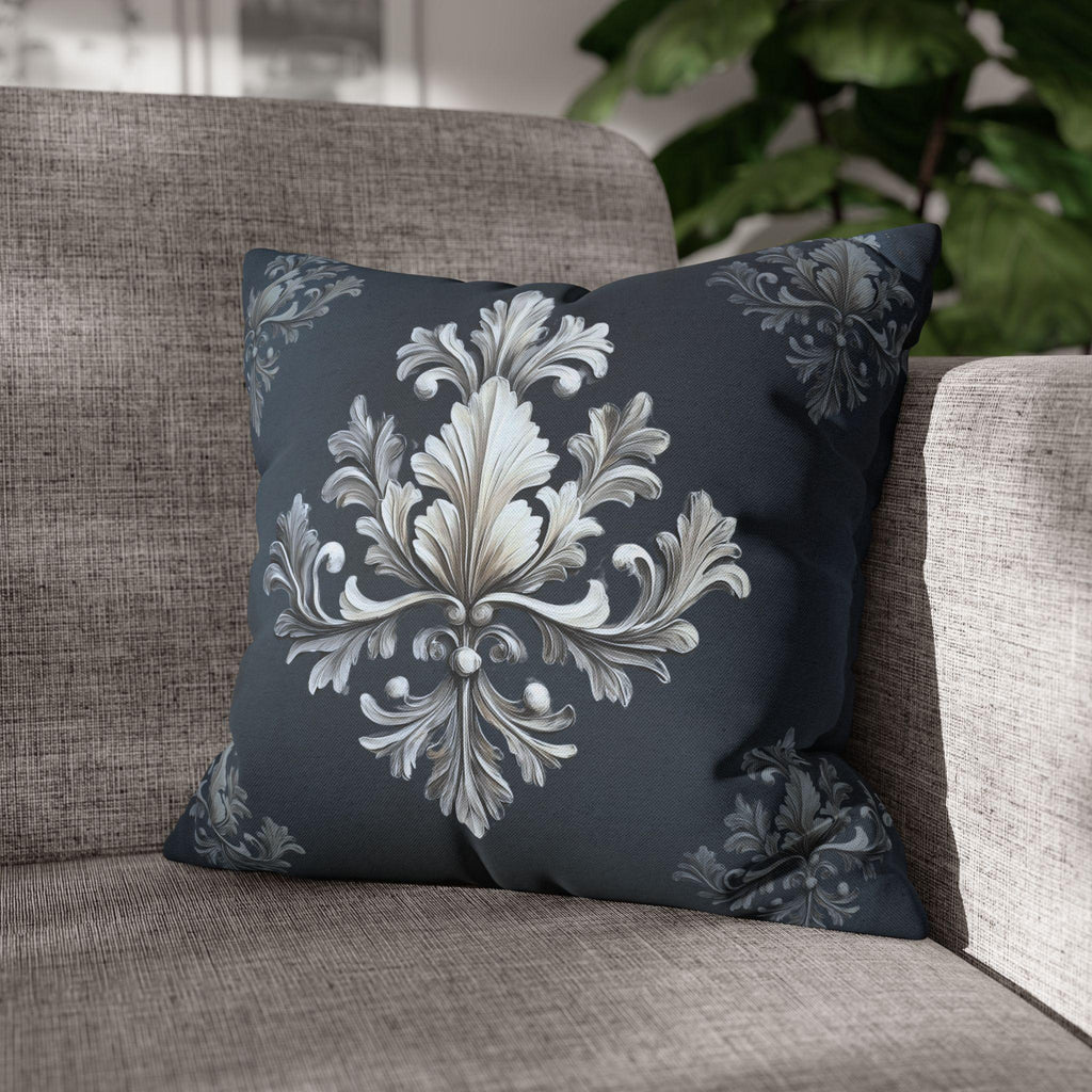 Luxurious Damask Inspired Navy & Silver Pillowcase, Elegant Deep Navy Blue Decor, Classic Home Accent