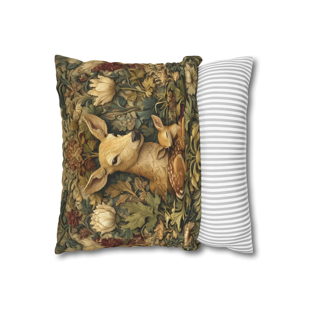 William Morris Inspired Pillow Cover:   Woodland Botanical Doe and Fawn