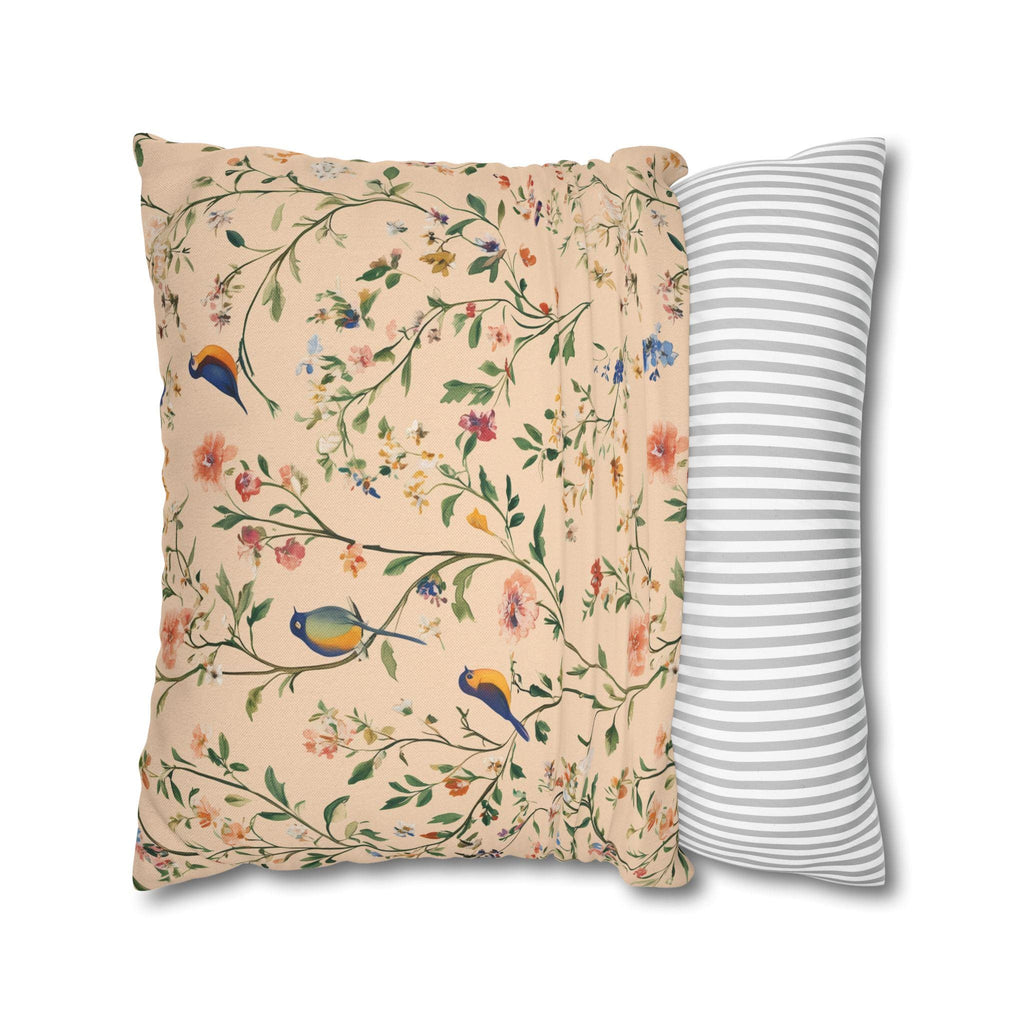 Chinoiserie Bird Pillow Cover: Vintage Style Peach Floral Cushion