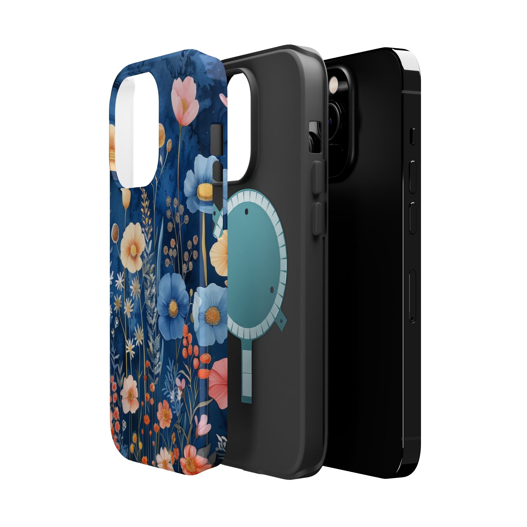 Blue Wildflower MagSafe iPhone Case: Dreamy Floral Design 14 15 16 Pro Plus Max