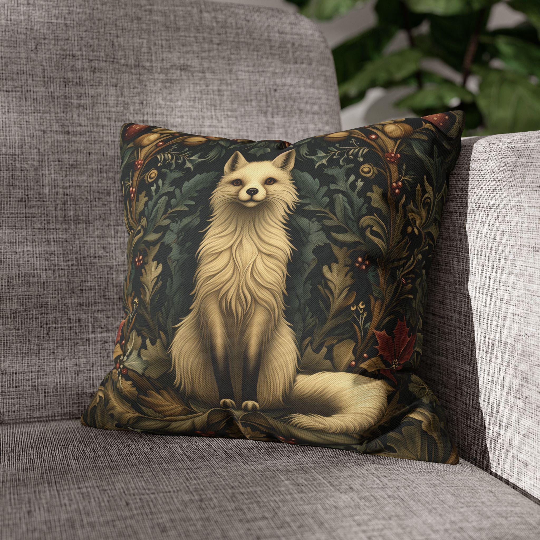 Arctic Fox Winter Pillow: William Morris Inspired Luxe Holiday Cover