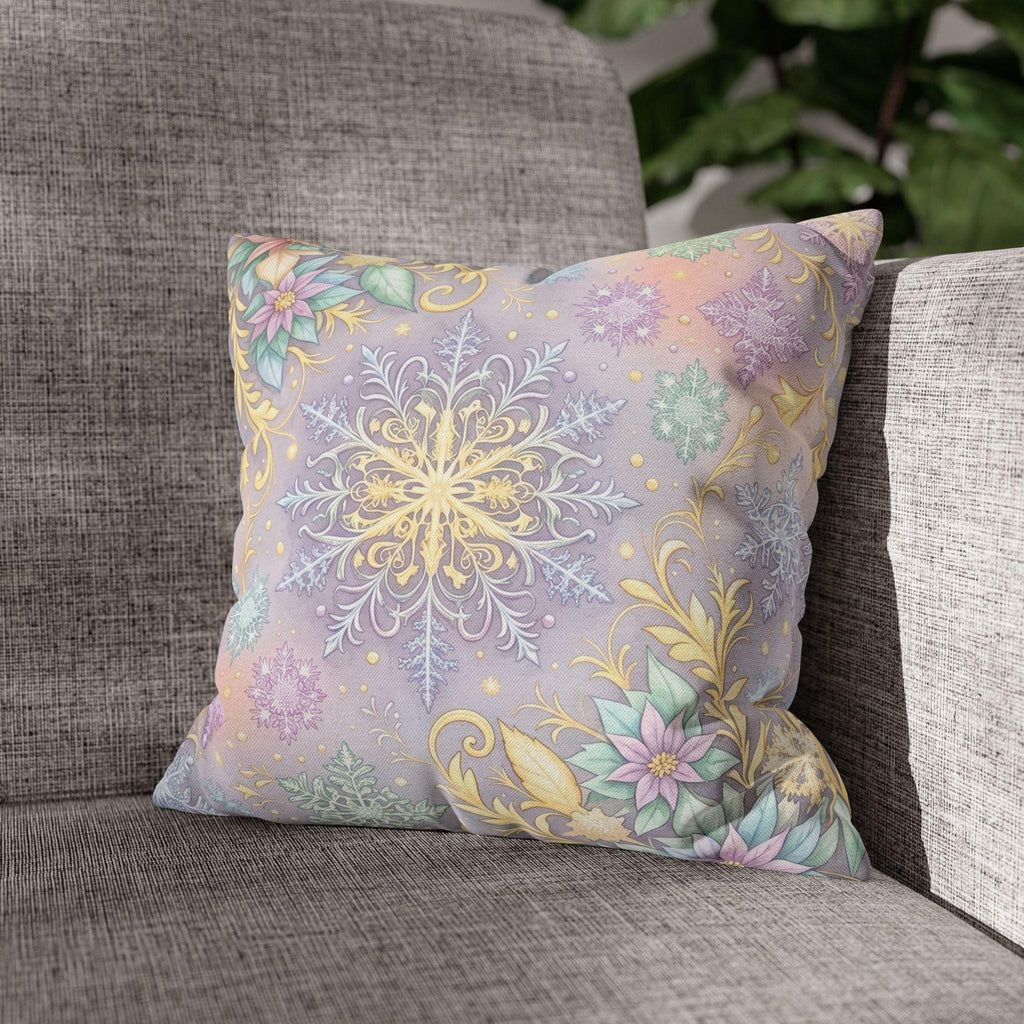 Pastel Snowflake Pillow Cover: Coquette Christmas Decor, Dreamy Lilac Mint Winter