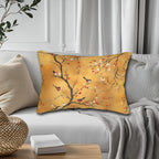 Chinoiserie Lumbar Pillow: Red Blossoms & Birds on Gold
