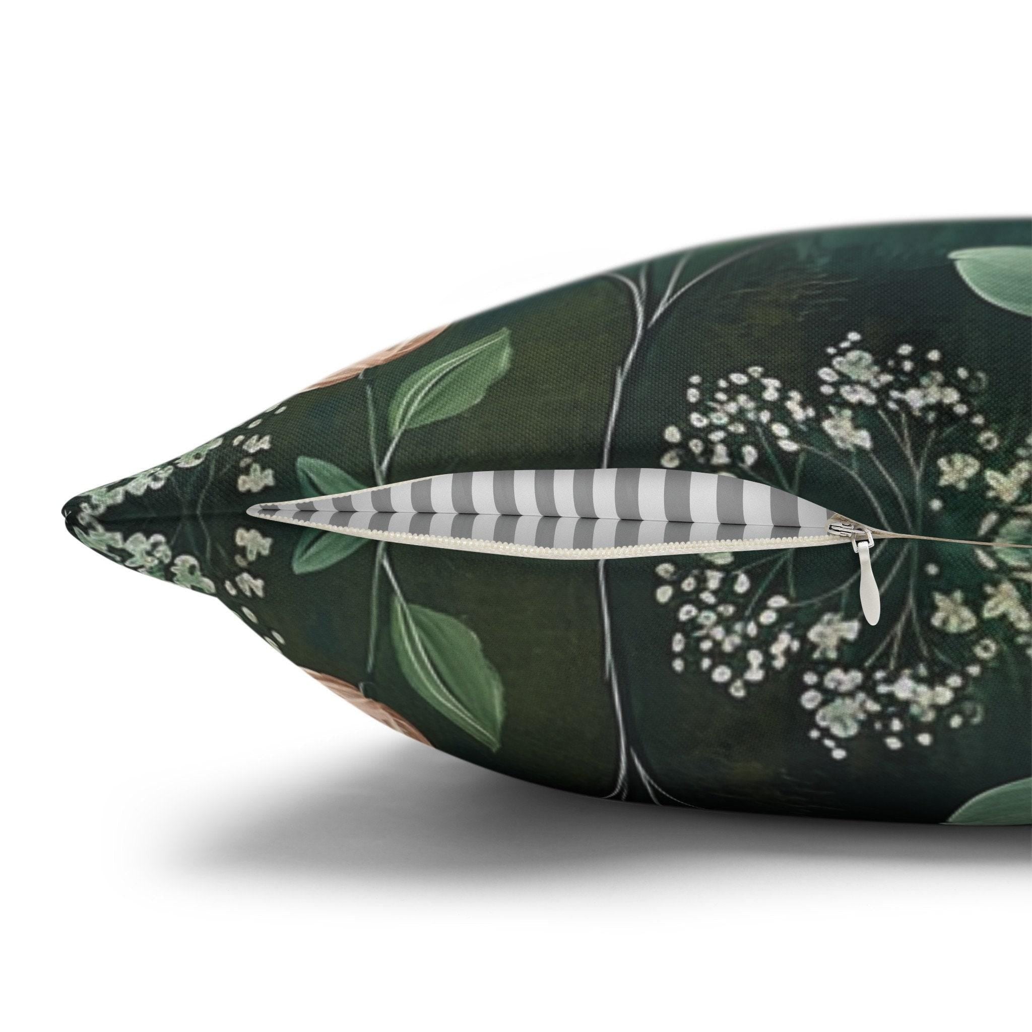 Botanical Pillow Cover: Emerald Green Garden Cottagecore Cushion