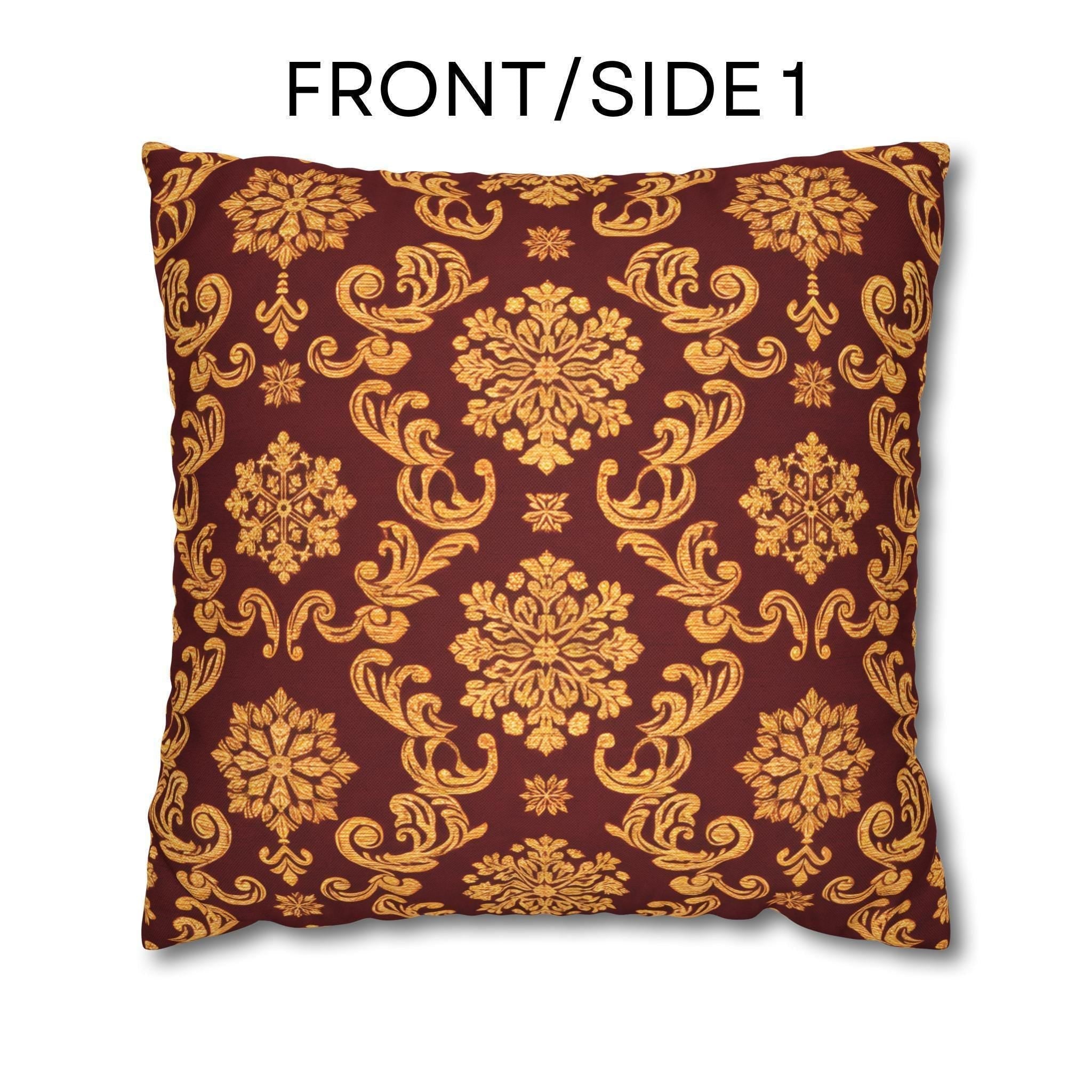 Elegant Golden Snowflake Pillow Cover: Deep Red Regal Holiday Accent