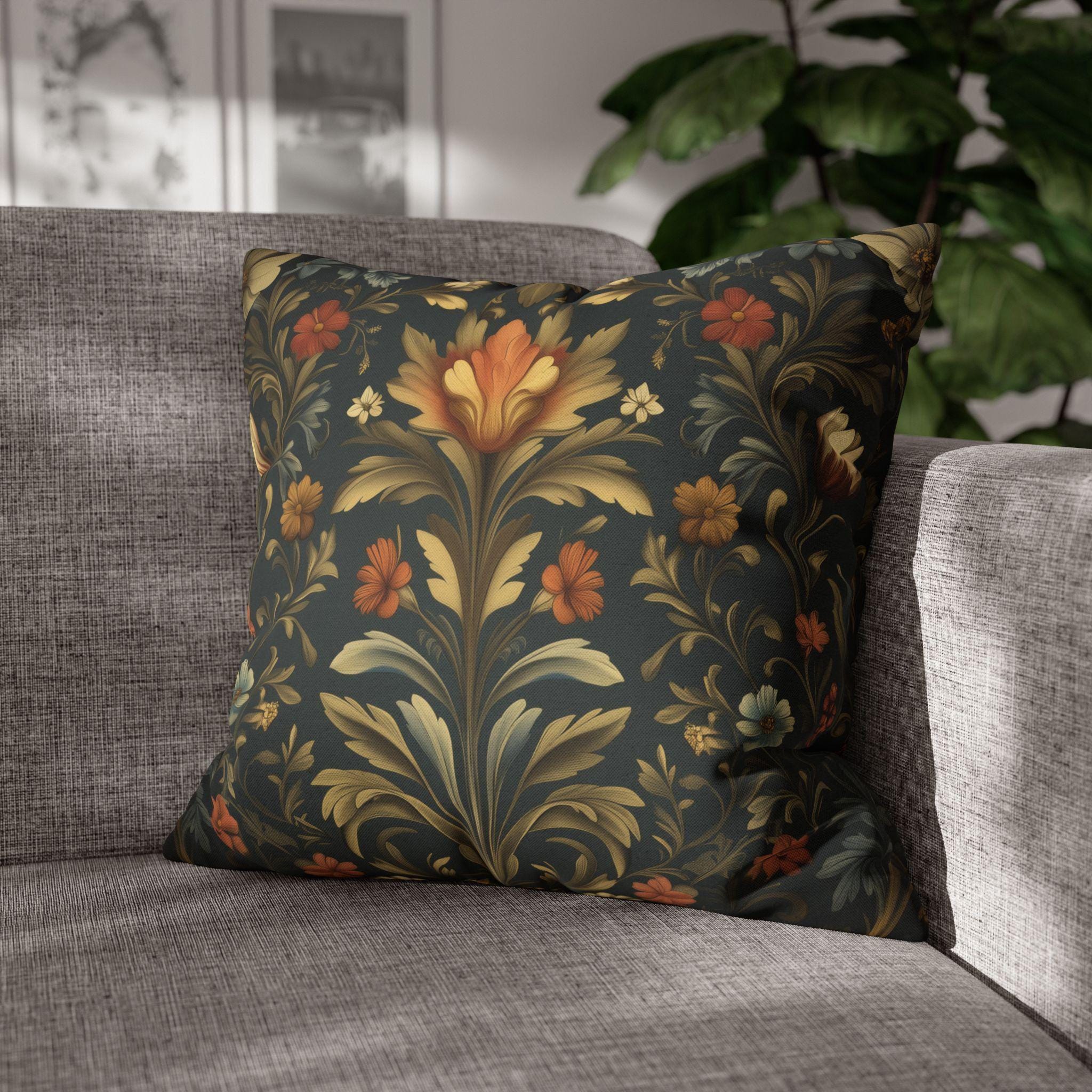 William Morris Botanical Pillow Cover: Golden Ochre Moody Blooms Floral Tapestry