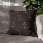 Gothic Halloween Pillow Cover: Jack-o-Lantern Damask in Black and Burnt Orange