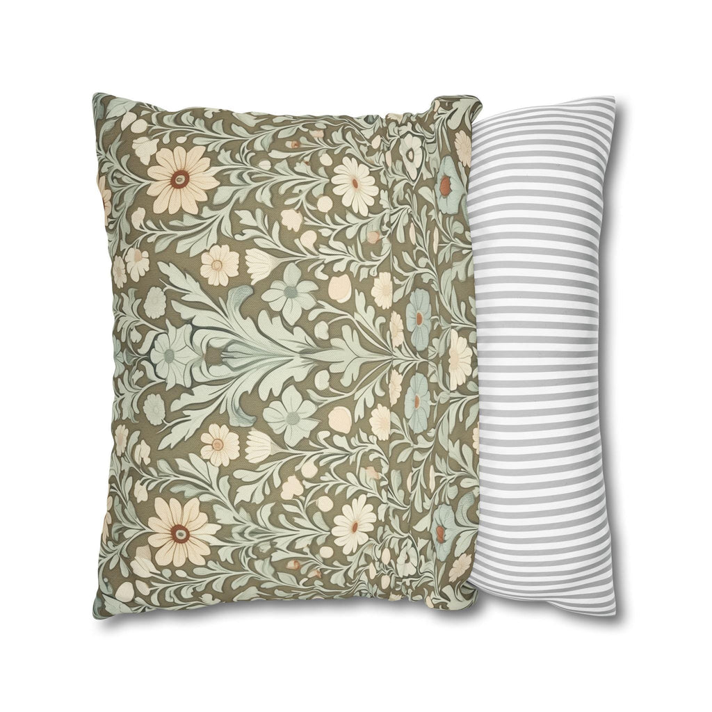 William Morris Inspired Botanical Pillow Cover: Sage, Cream & Peach Floral Pattern Cushion Case