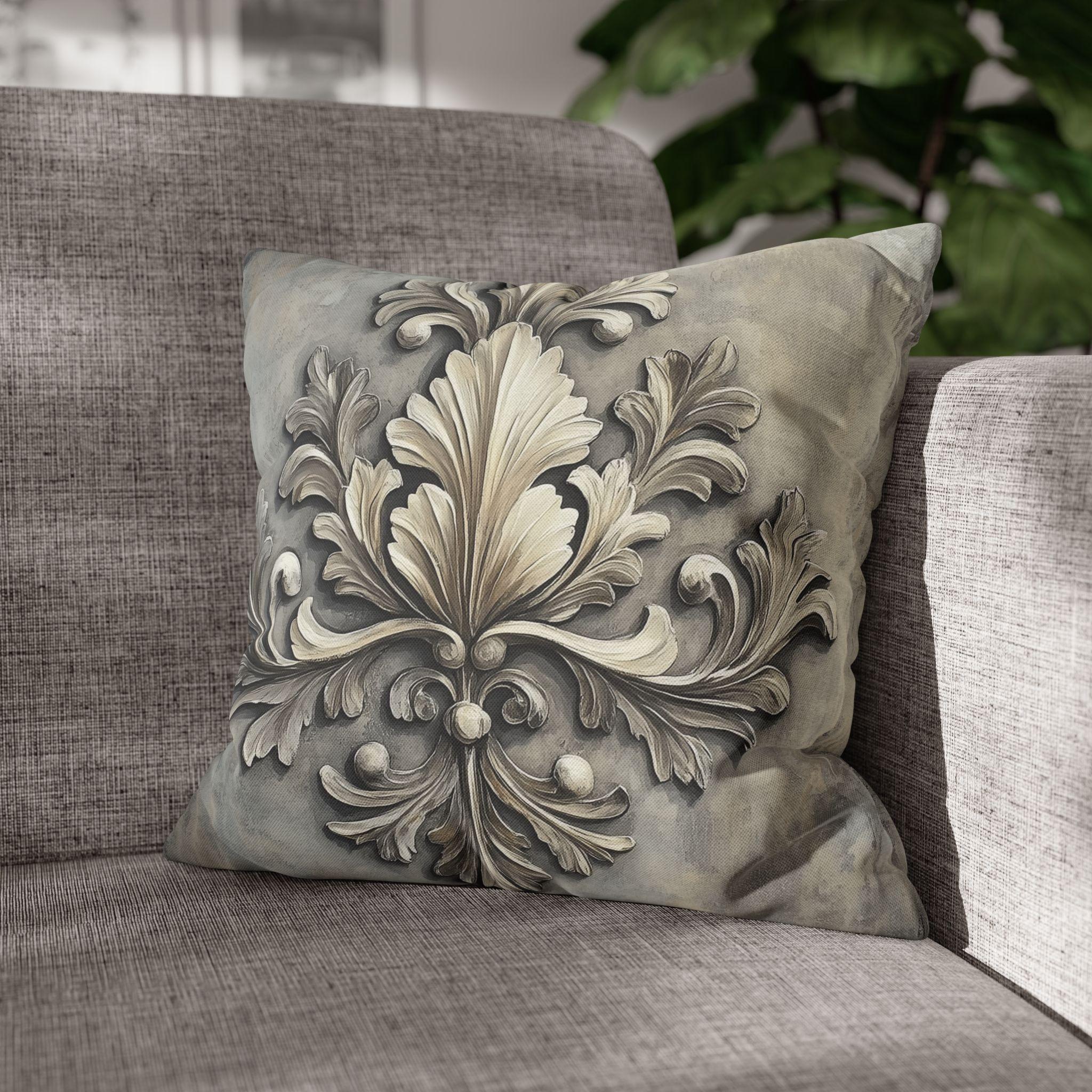 Rococo Inspired Ornamental Pillowcase, Ancanthus Leave Beige Cream Design, Luxury Home Decor