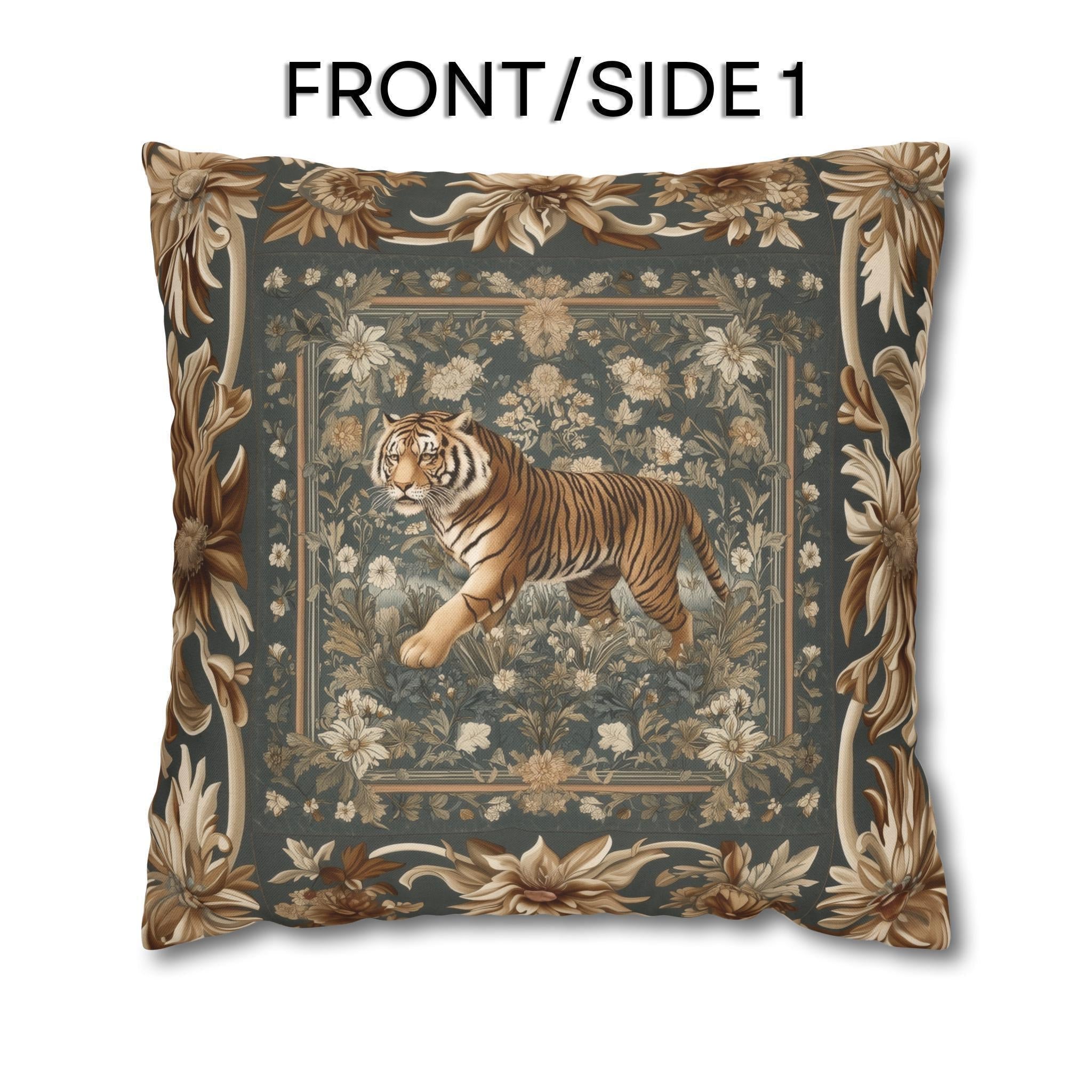 Tibetan Tiger Botanical Tapestry Pillow Cover: William Morris Inspired Garden Art