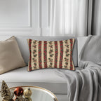 Striped Holly Christmas Lumbar PIllow: Red, Green, Cream Holiday Botanical Winter Decor