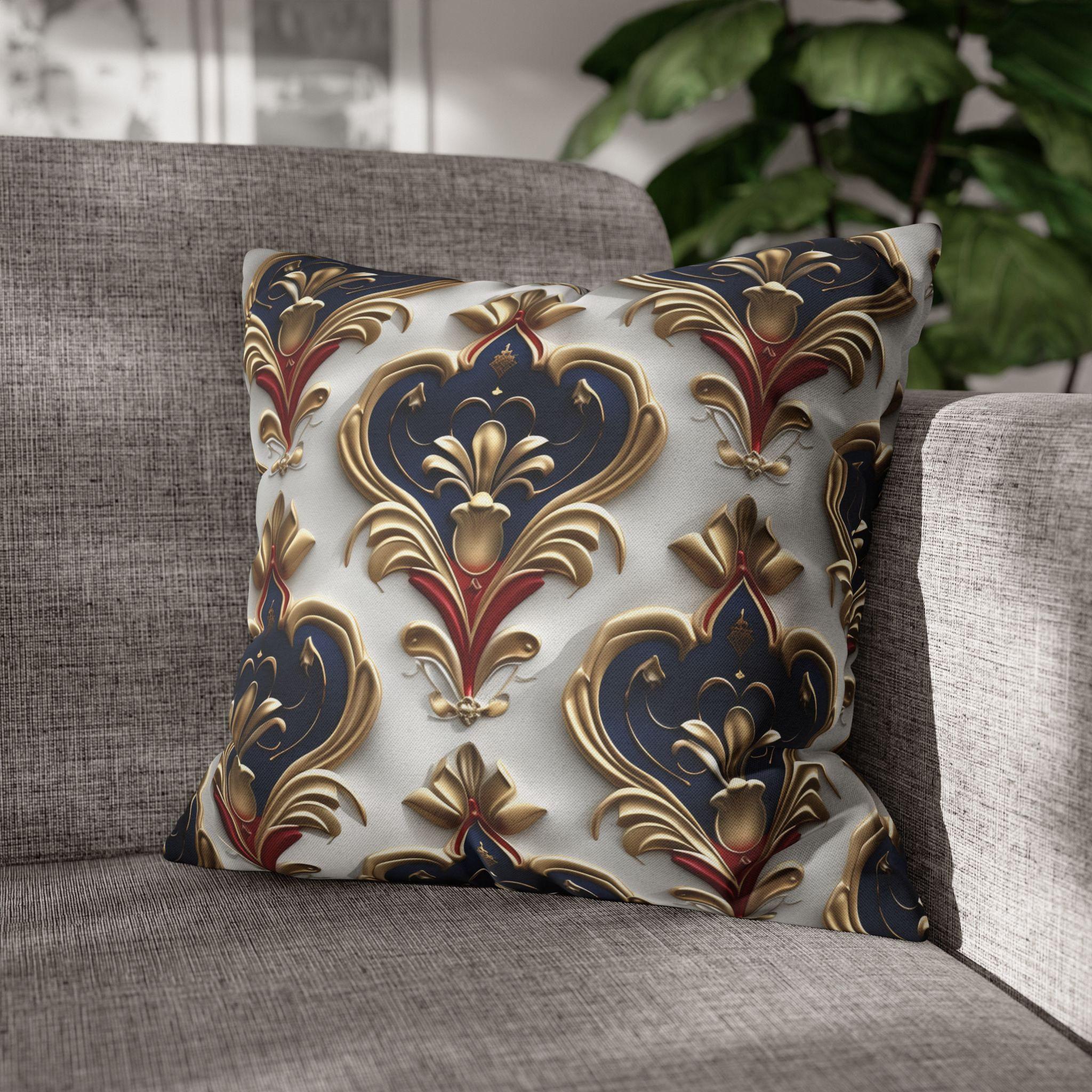 Baroque Pillow Cover: Navy, Gold & Red Fleur-de-Lis Design