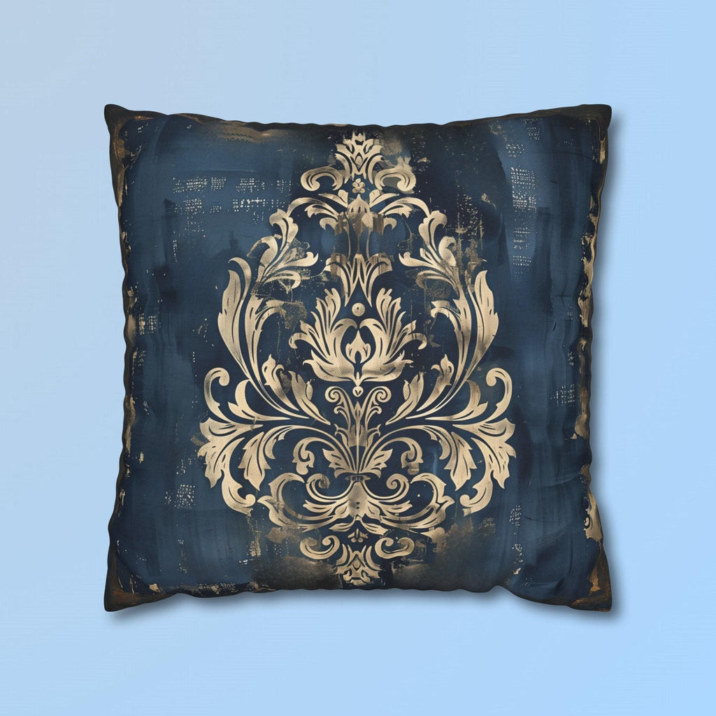 Navy Blue Damask Throw Pillow Cover: Vintage Style Gold Accent