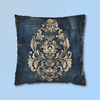 Navy Blue Damask Throw Pillow Cover: Vintage Style Gold Accent