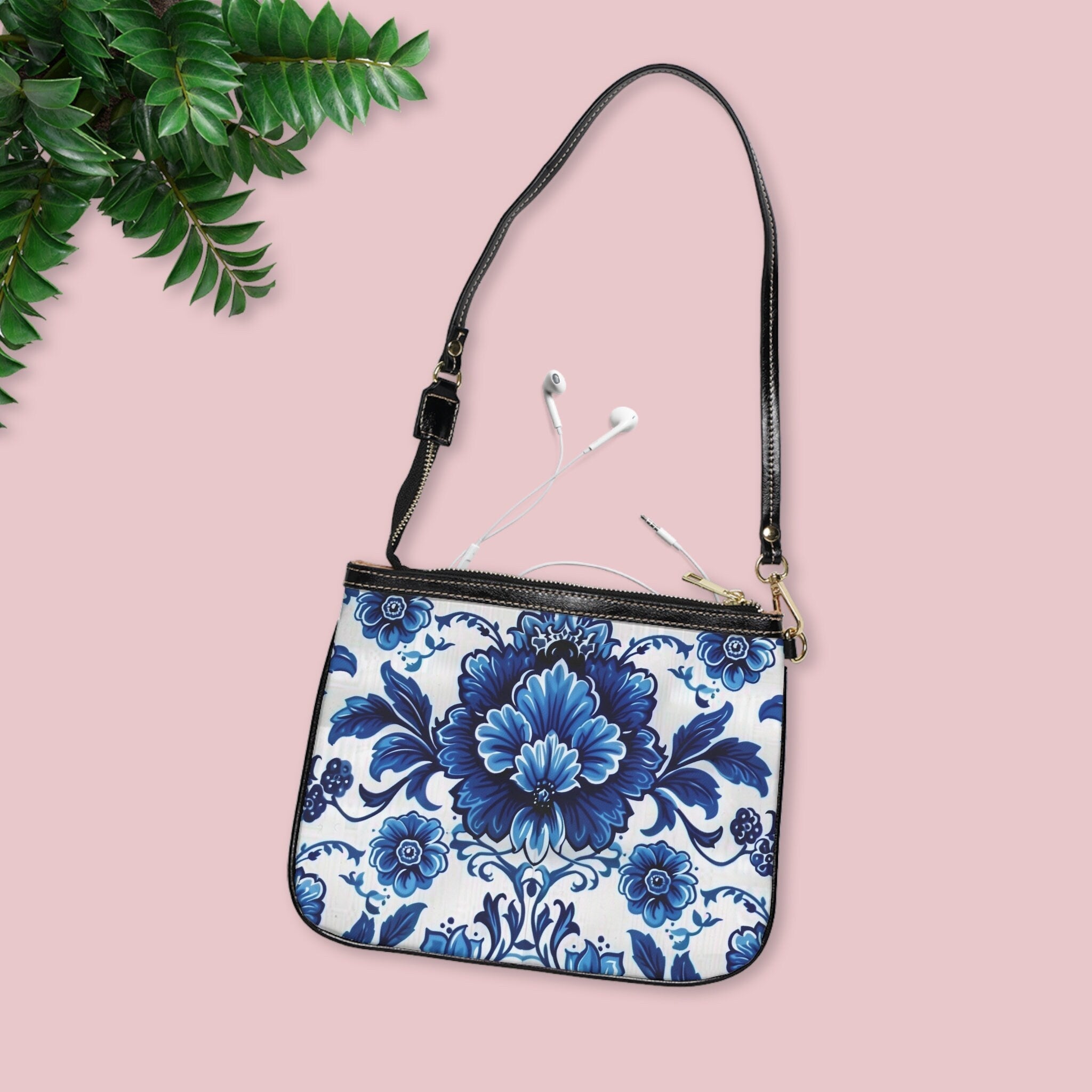 Blue Floral Porcelain Pattern Shoulder Bag: Designer Style