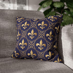Blue Fleur de Lys Pillow Cover: Royal Gold French Heraldic Pattern