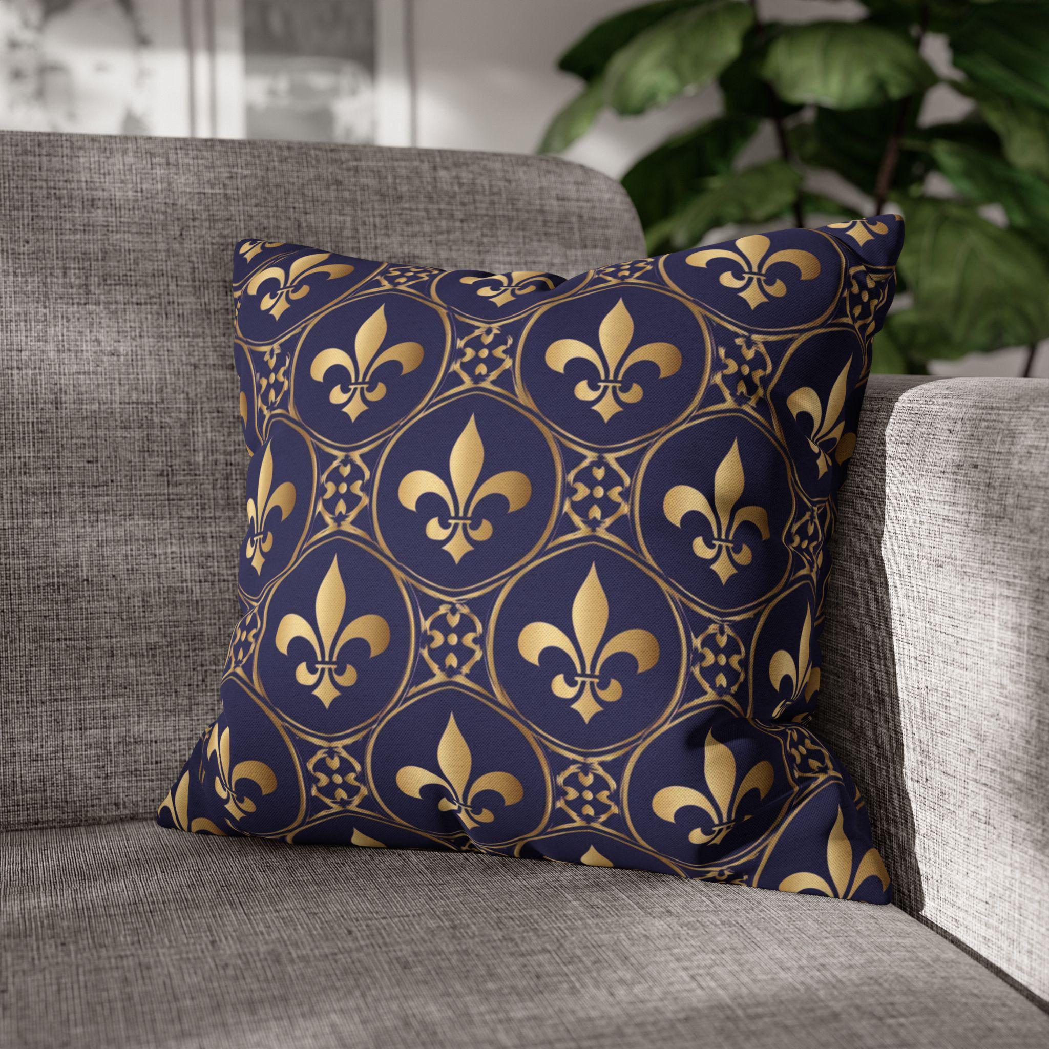 Blue Fleur de Lys Pillow Cover: Royal Gold French Heraldic Pattern