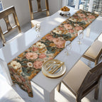 William Morris Inspired Botanical Table Runner: Dusty Rose, Sage, Ochre Autumn Accent