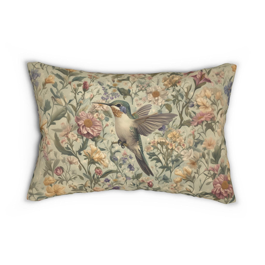 William Morris Inspired Hummingbird Tapestry Lumbar Pillow - Botanical Arts & Crafts Floral Cushion