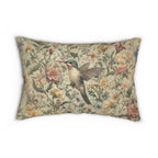 William Morris Inspired Hummingbird Tapestry Lumbar Pillow - Botanical Arts & Crafts Floral Cushion