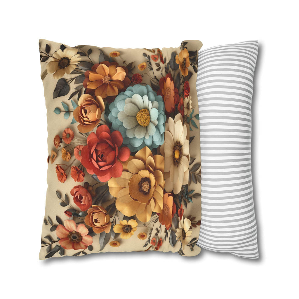 Autumn Floral Pillow Cover, Fall Flowers on Beige (14x14 to 20x20 inches)
