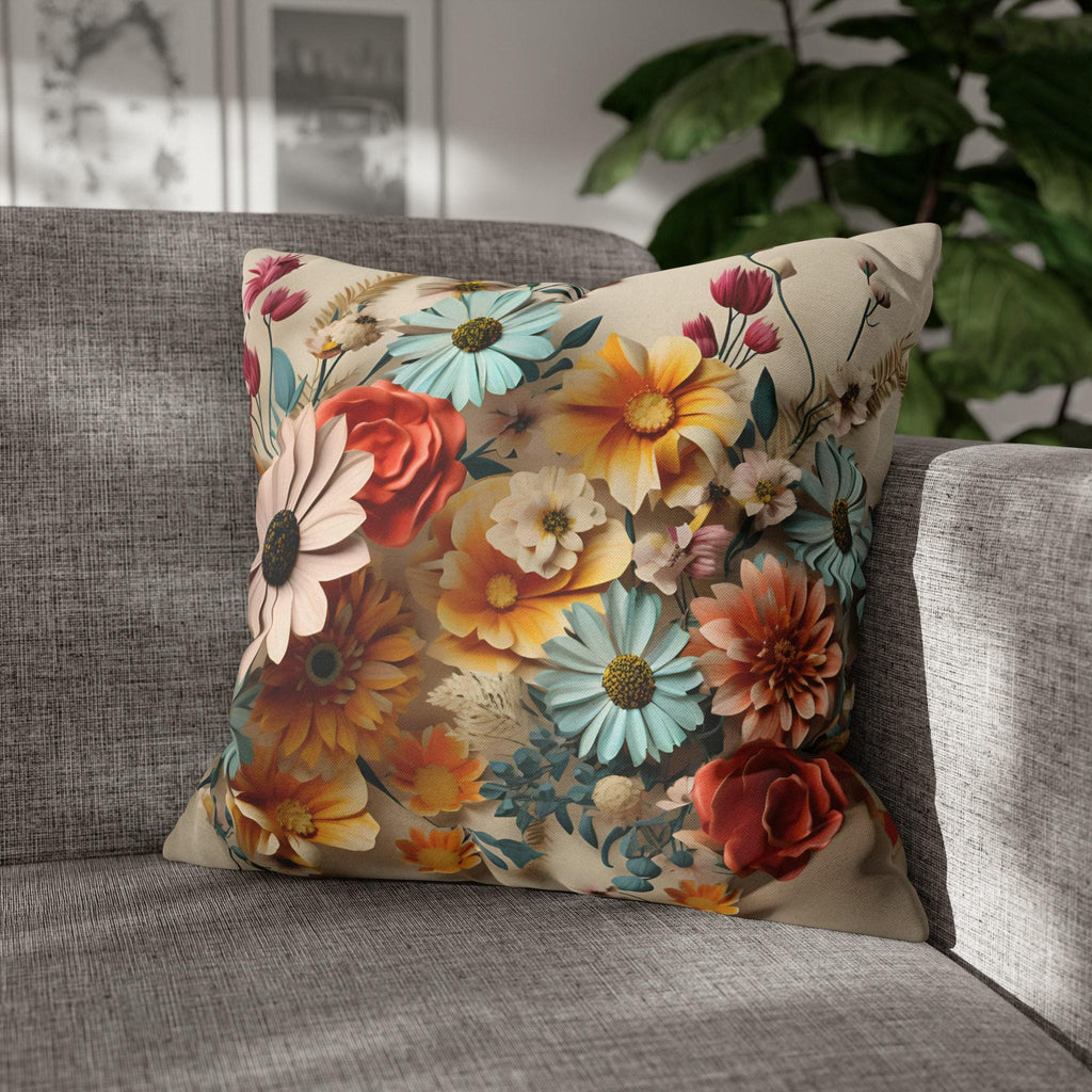 Vintage Style Floral Pillow Cover: Vibrant Flower Meadow Design