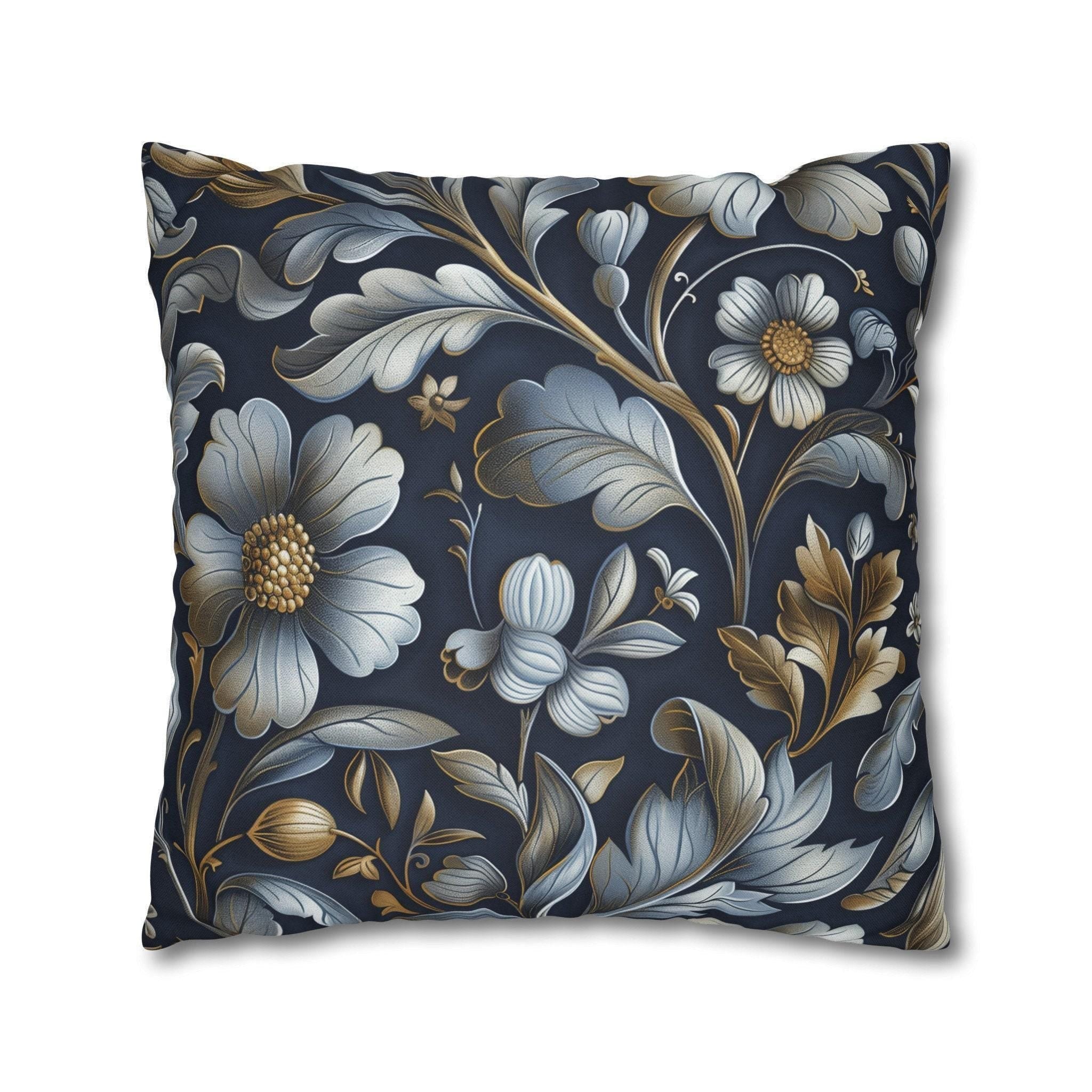 William Morris Pillow Cover: Navy Blue Floral Arts & Crafts Cushion