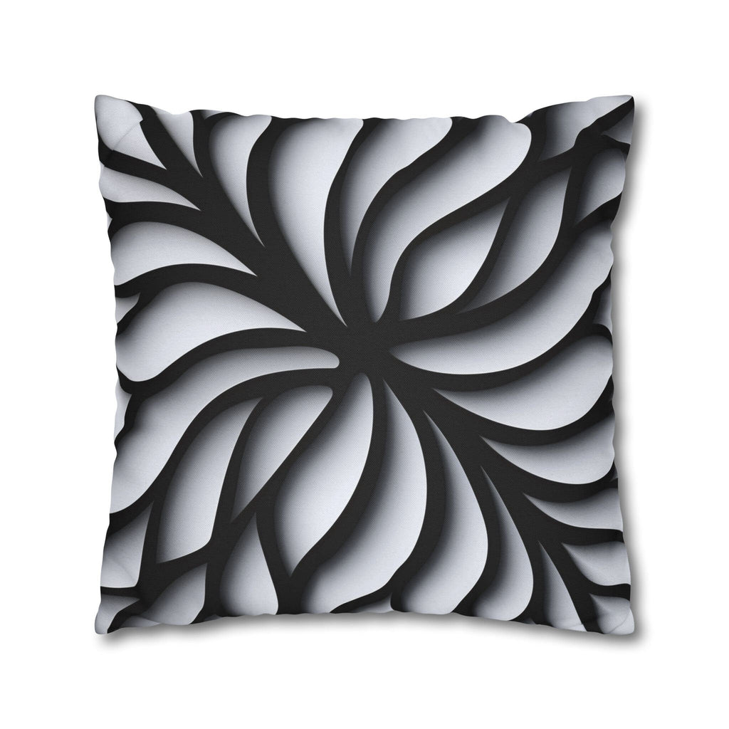 Abstract Floral Pillow Cover, Black and White Geometric Cushion