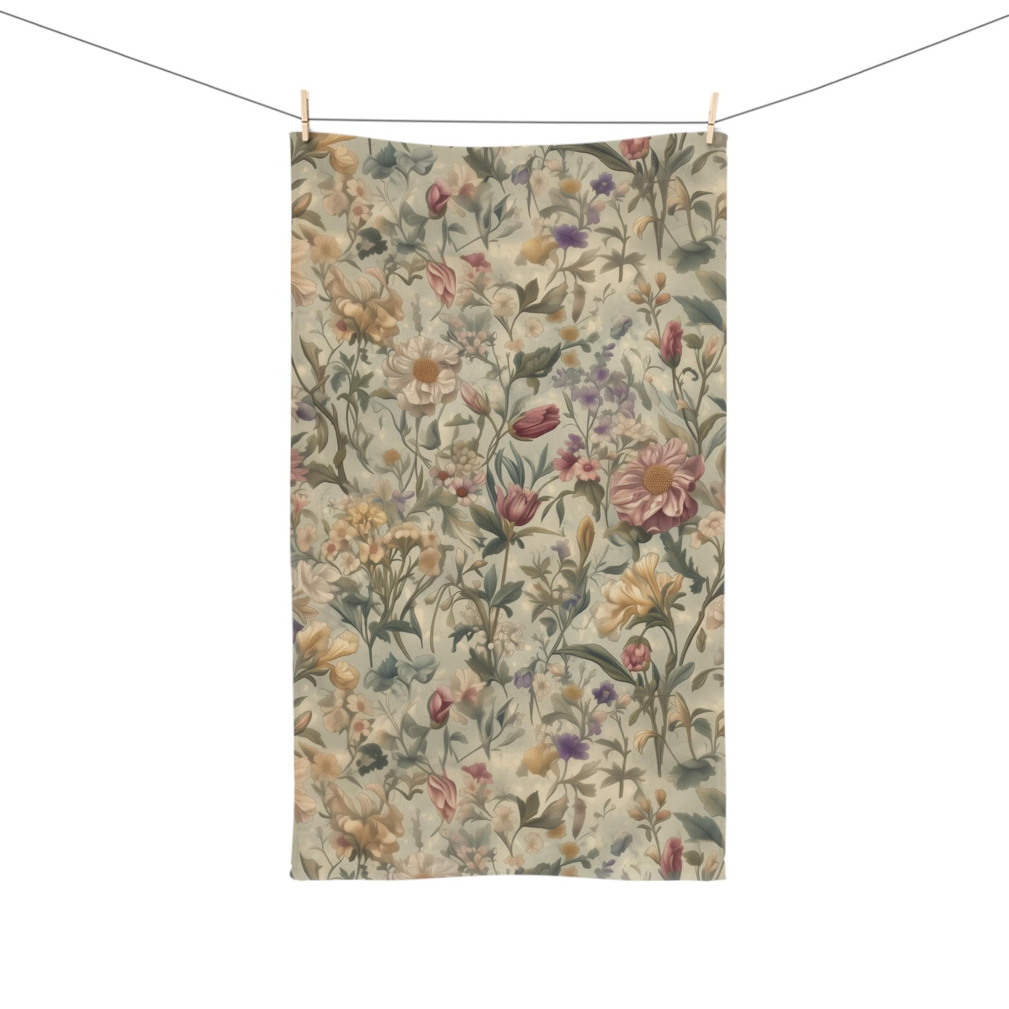 Vintage-Inspired William Morris Botanical Hand Towel: Soft Floral Tapestry for Cottage Bath Decor