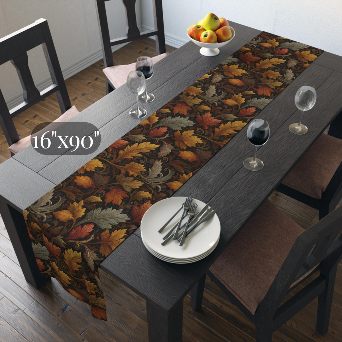 Fall Table Runner: Autumn Leaves Stylized Earth Tone Design for Dining Decor