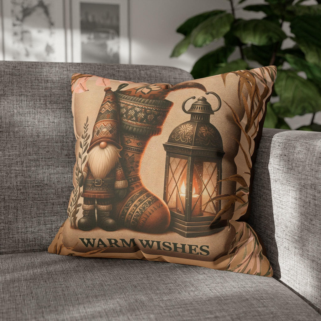 Rustic Christmas Pillow Cover: Cozy Gnome & Stocking Design for Holiday Home Decor