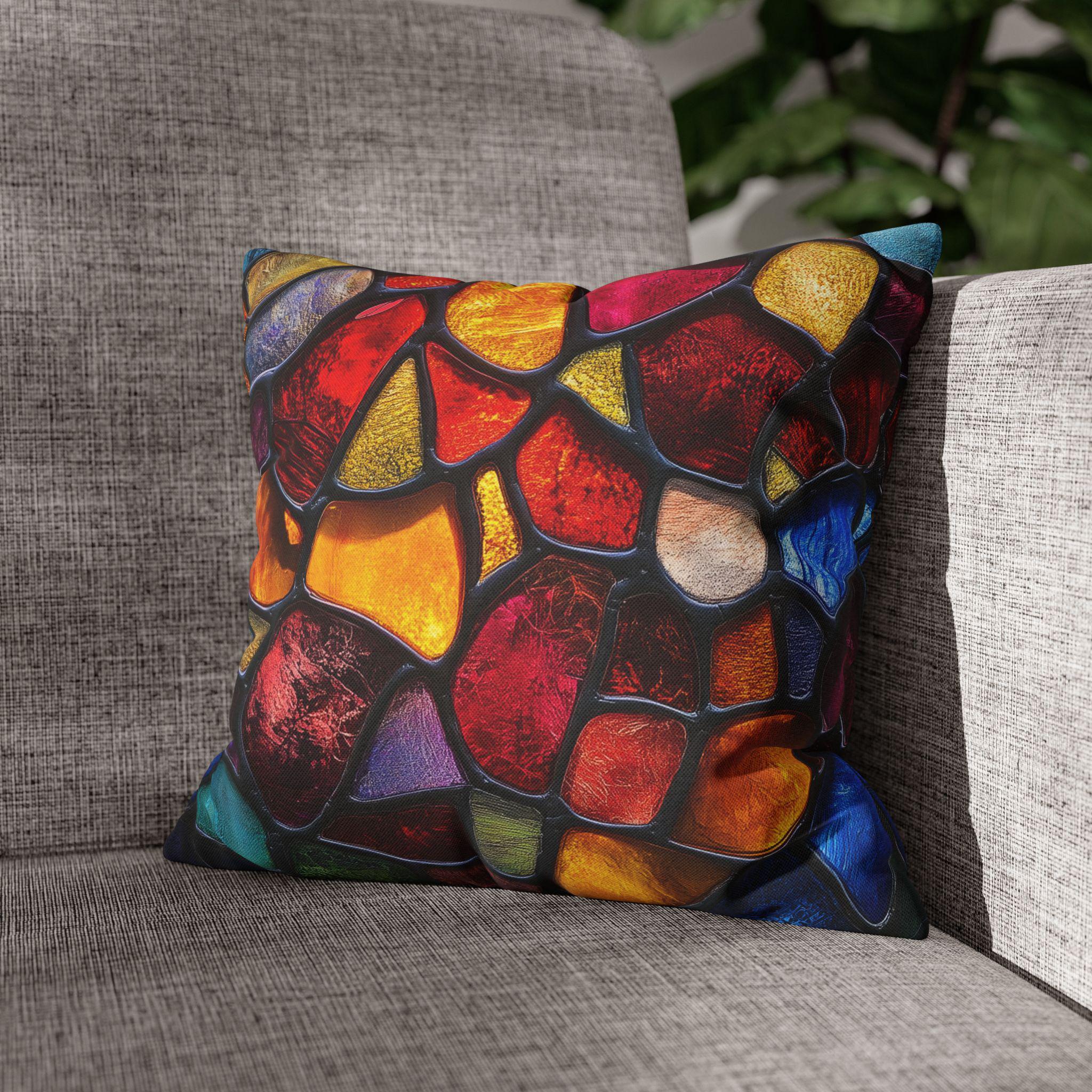 Vibrant Mosaic Pillowcase: Stained Glass Inspired Jewel-Toned Design for Artistic Home Decor