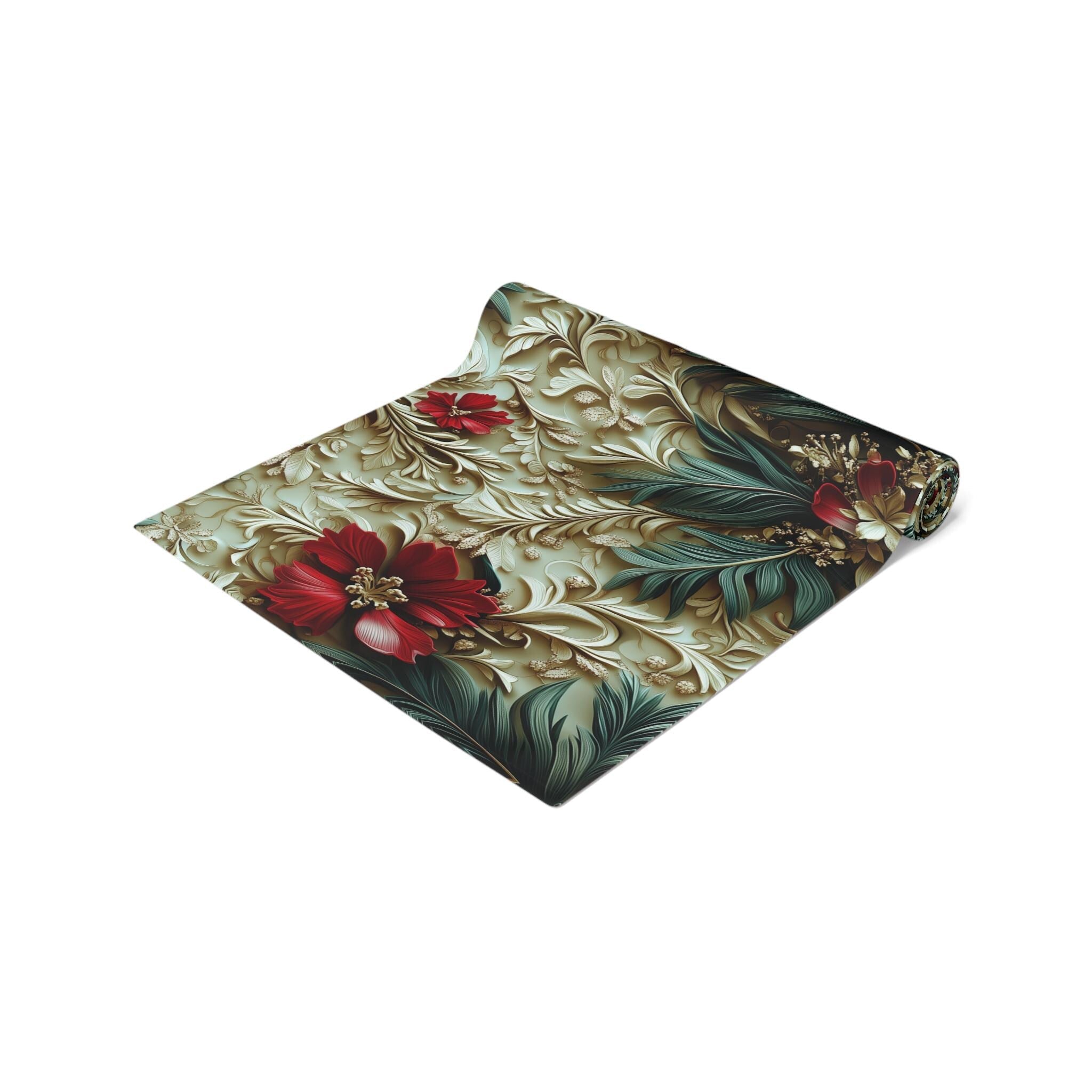 Elegant Poinsettia Table Runner: Festive Christmas Decor for Holiday Dining and Winter Entertaining