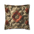 Baroque Style Pillow Cover: Red Flower, Acanthus Leaves, Embossed 3D Effect
